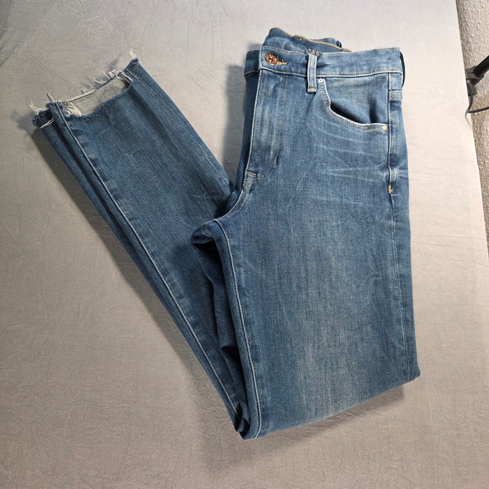 H&M &Denim 360 Shaping High Waist Skinny Ankle Jeans Blue Raw Step Hem Size 28 *